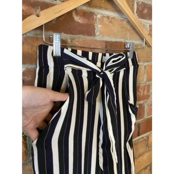 Aritzia Wilfred S Faun $178 Striped Gaucho Wide Leg Pants High Rise Crop Blue - Picture 4 of 15